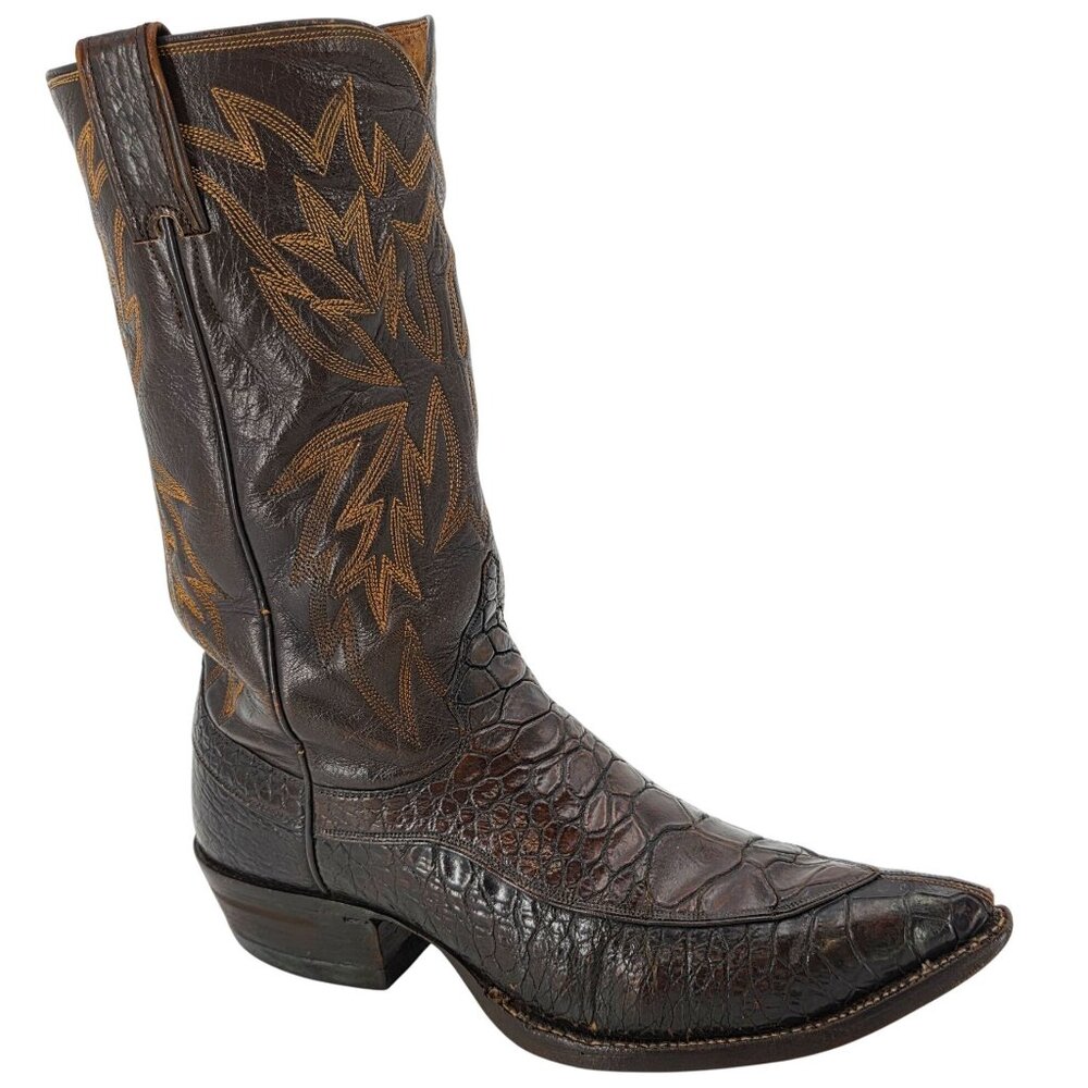 Vintage Exotic Justin Cowboy Boots Mens size 9D Brown Western 9020 White Label